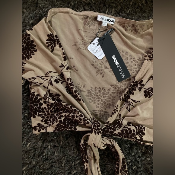 Two-piece set: midi skirt with long sleeve tie top - Picture 3 of 4